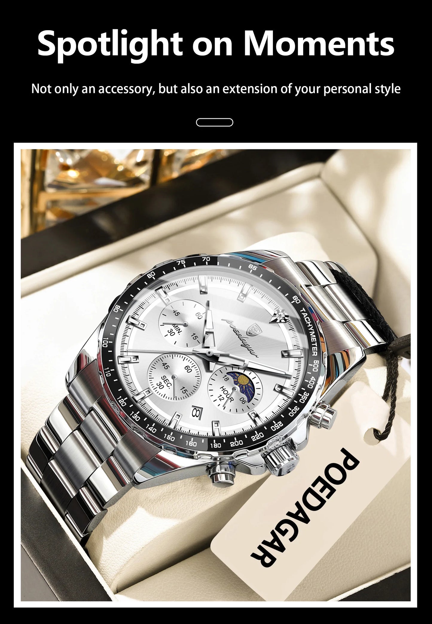 Men’s POEDAGAR Waterproof Stainless Steel Watch