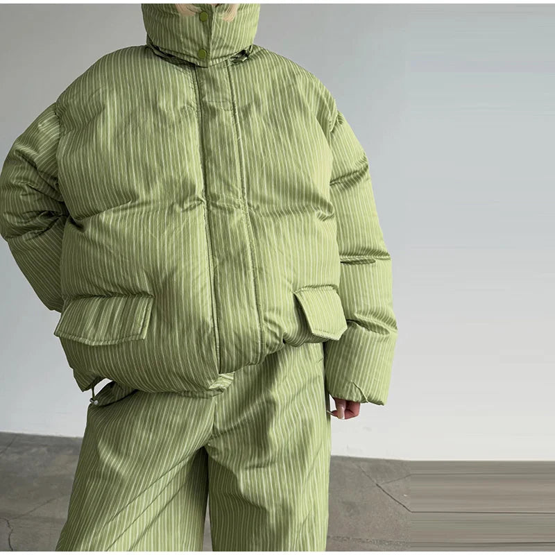 Women’s Chic Striped Hooded Puffer Co-ord Set