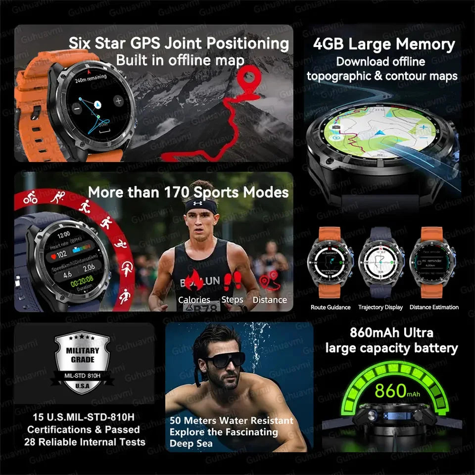 ALM Explorer Pro GPS Smartwatch – Offline Maps, 4GB Storage & 50M Waterproof