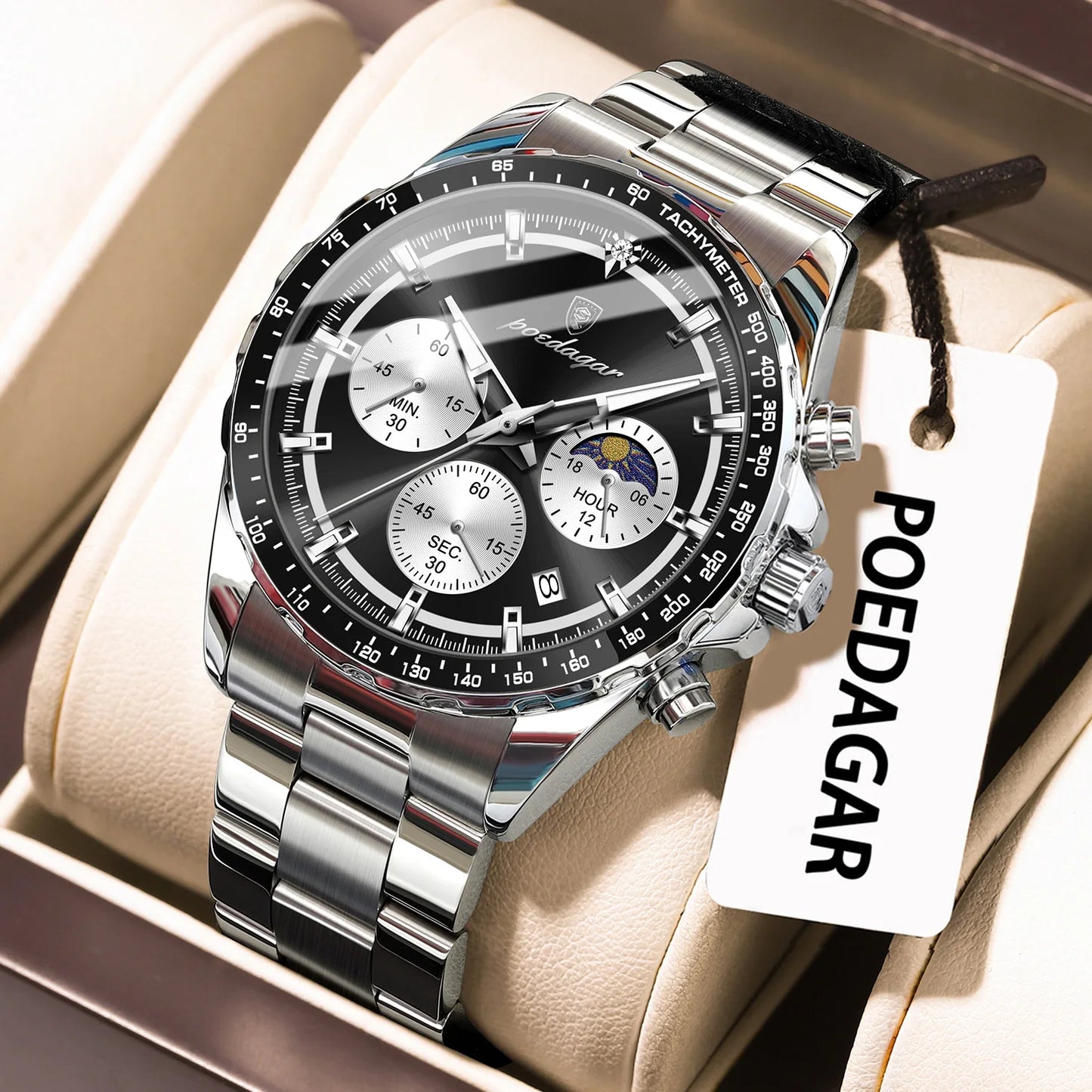 Men’s POEDAGAR Waterproof Stainless Steel Watch