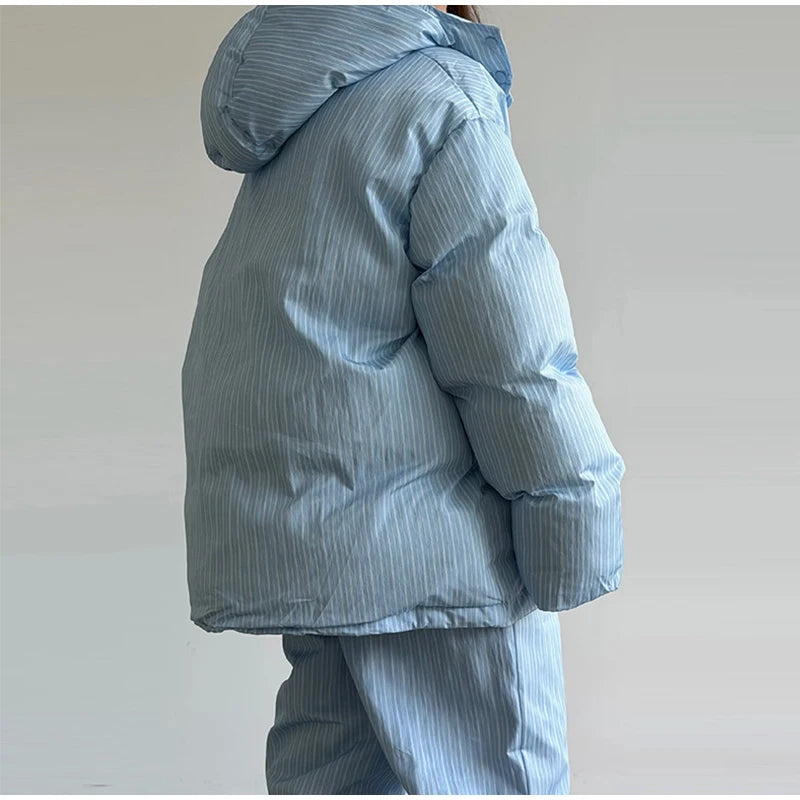 Women’s Chic Striped Hooded Puffer Co-ord Set