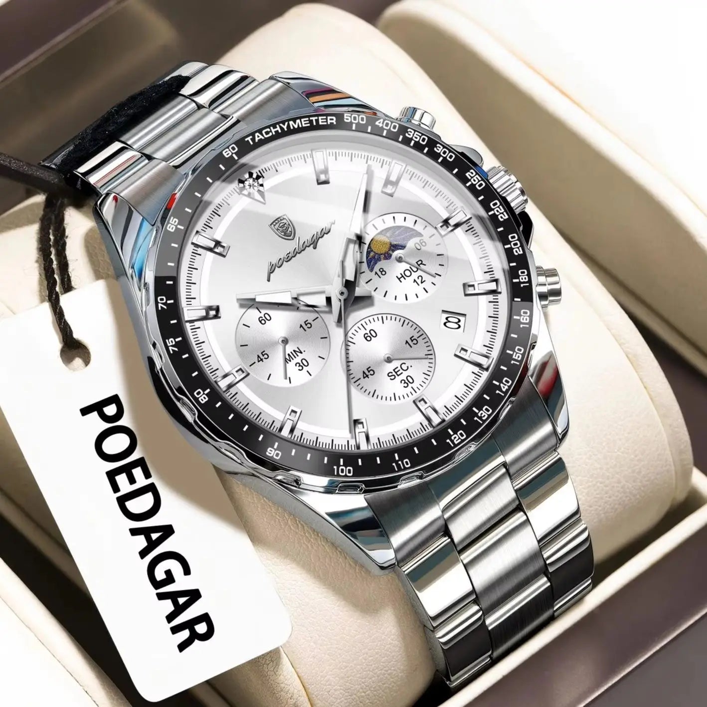Men’s POEDAGAR Waterproof Stainless Steel Watch