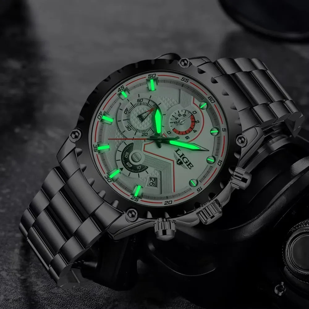 Men’s LIGE Stainless Steel 30m Waterproof Quartz Watch