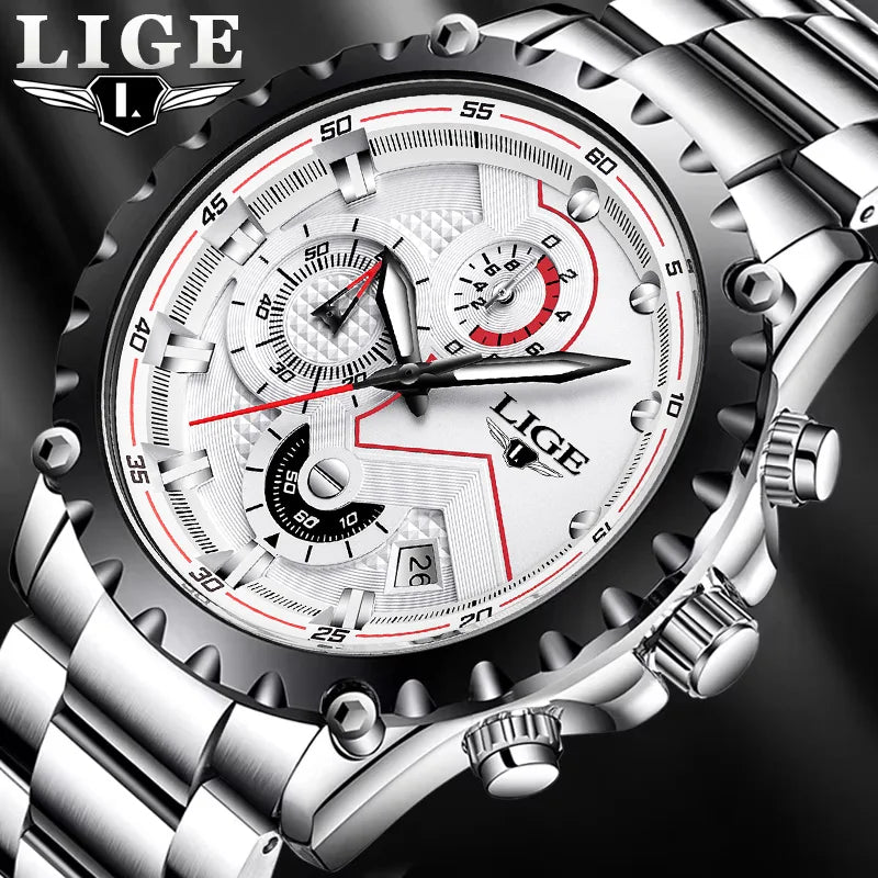 Men’s LIGE Stainless Steel 30m Waterproof Quartz Watch