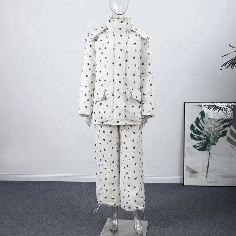 Women’s Chic Striped Hooded Puffer Co-ord Set