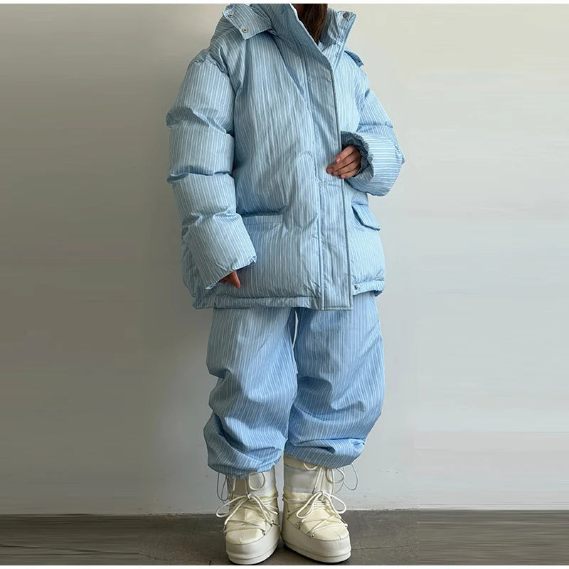 Women’s Chic Striped Hooded Puffer Co-ord Set
