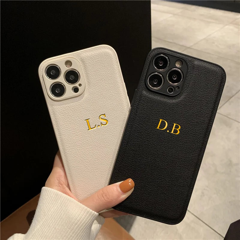 Personalised PU Leather Phone Case for iPhone – Custom Initials