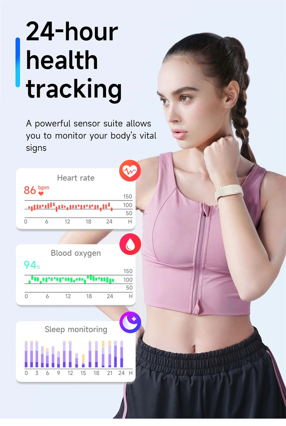 BOXUXING Screen-Free Fitness & Health Tracking Smart Wristband
