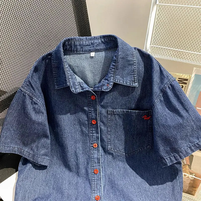 Women’s Denim-Effect Shirt & Shorts Set