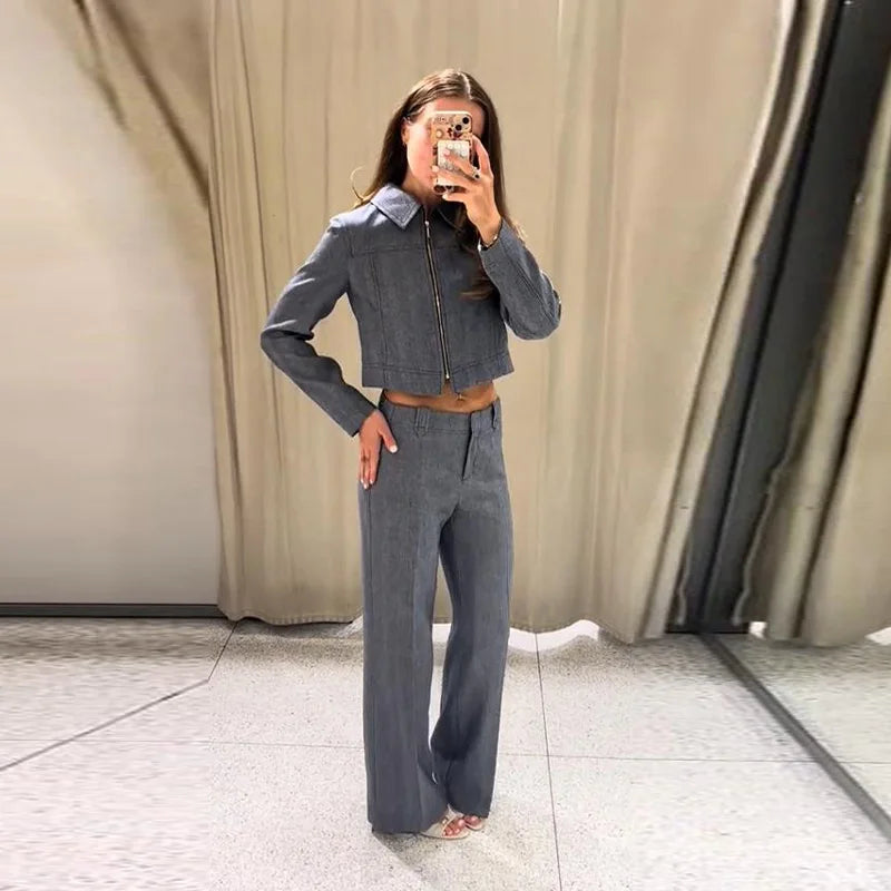 Women’s Cotton Linen Cropped Top & Trouser Set