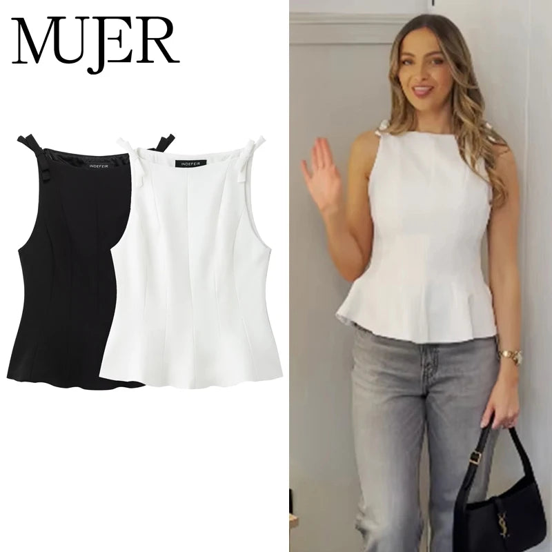 MUJER Women’s Bow Detail Off-Shoulder Top