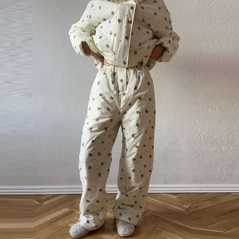 Women’s Chic Striped Hooded Puffer Co-ord Set