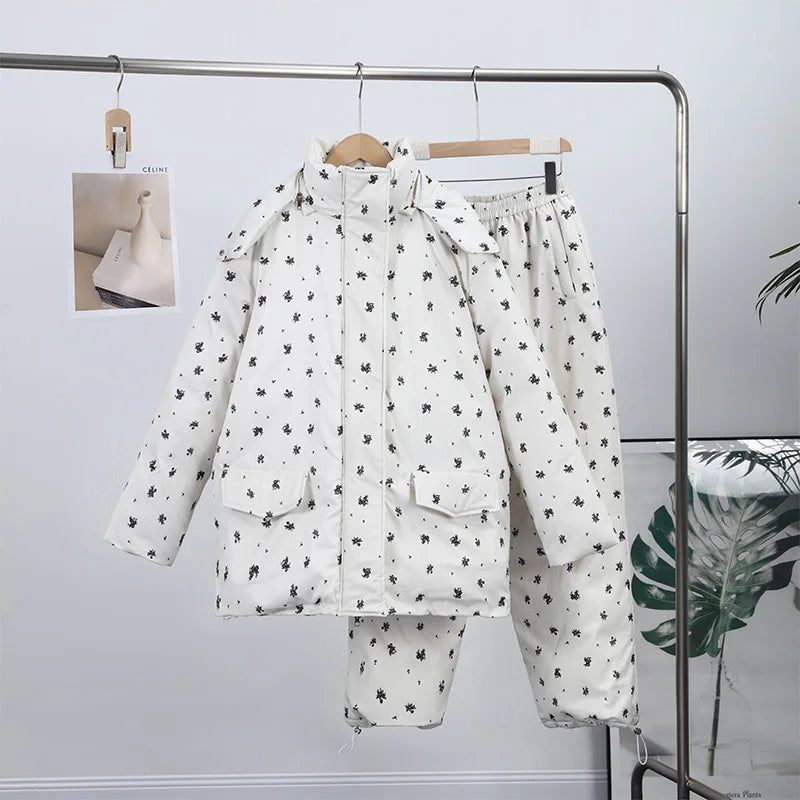 Women’s Chic Striped Hooded Puffer Co-ord Set