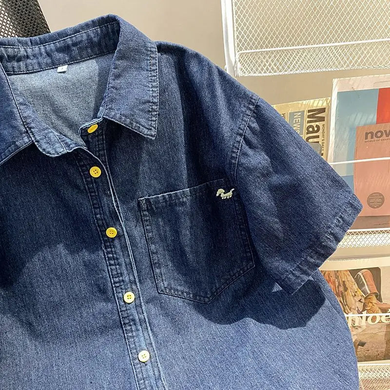 Women’s Denim-Effect Shirt & Shorts Set