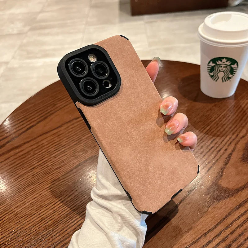 Matte Leather-Effect Silicone Phone Case for iPhone
