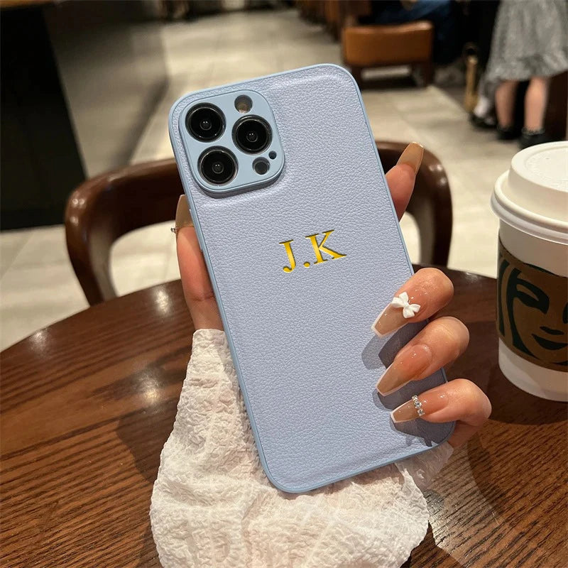 Personalised PU Leather Phone Case for iPhone – Custom Initials