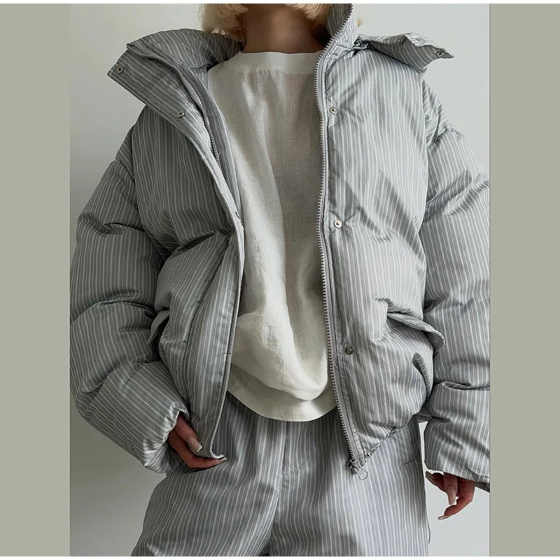 Women’s Chic Striped Hooded Puffer Co-ord Set