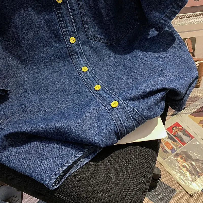 Women’s Denim-Effect Shirt & Shorts Set