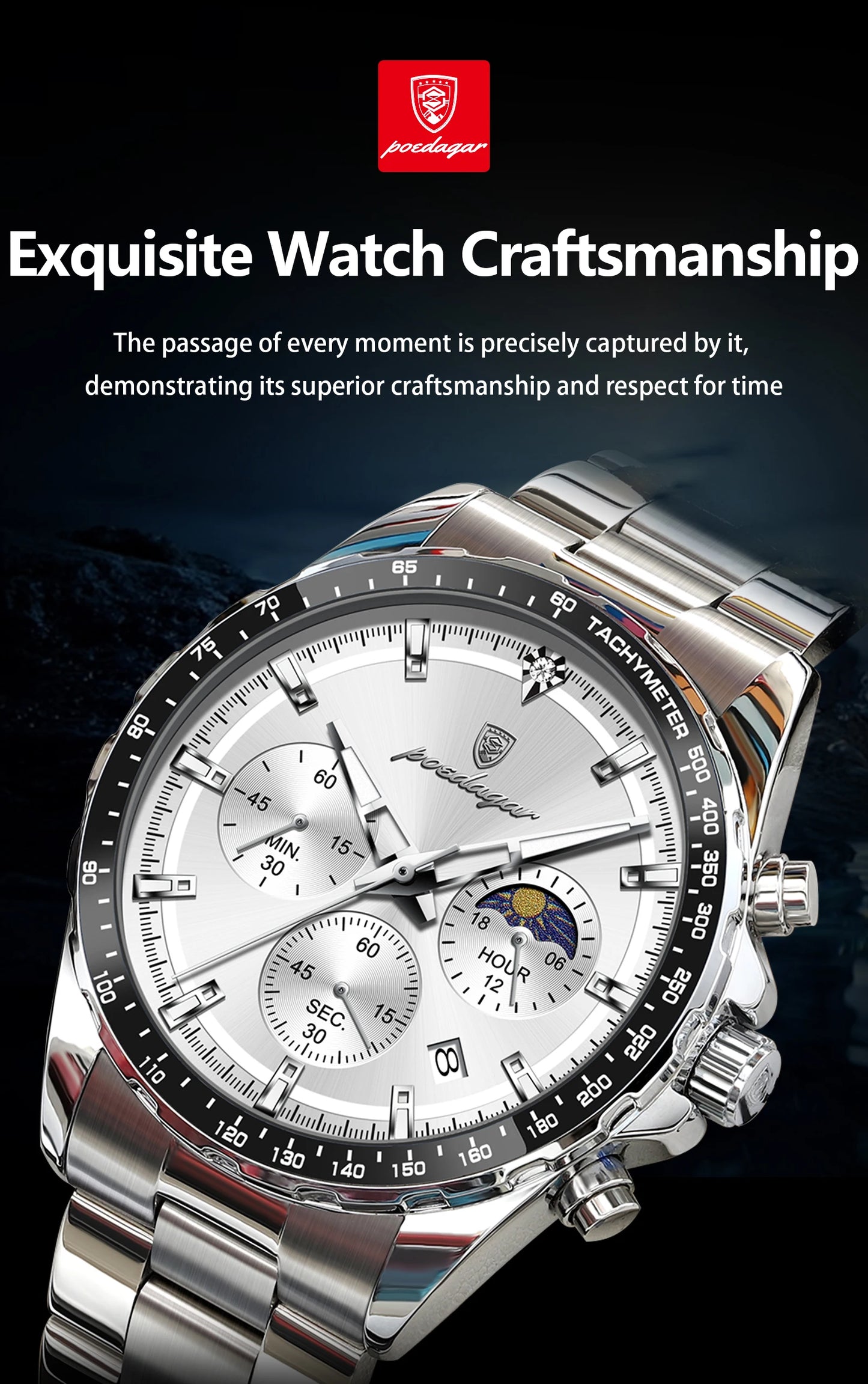 Men’s POEDAGAR Waterproof Stainless Steel Watch
