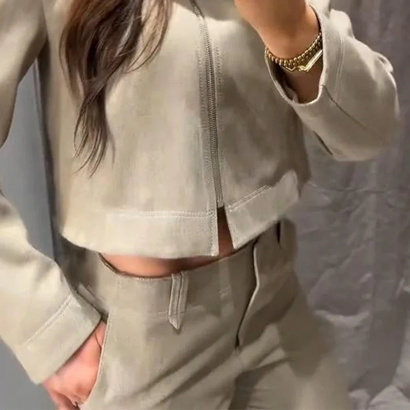 Women’s Cotton Linen Cropped Top & Trouser Set