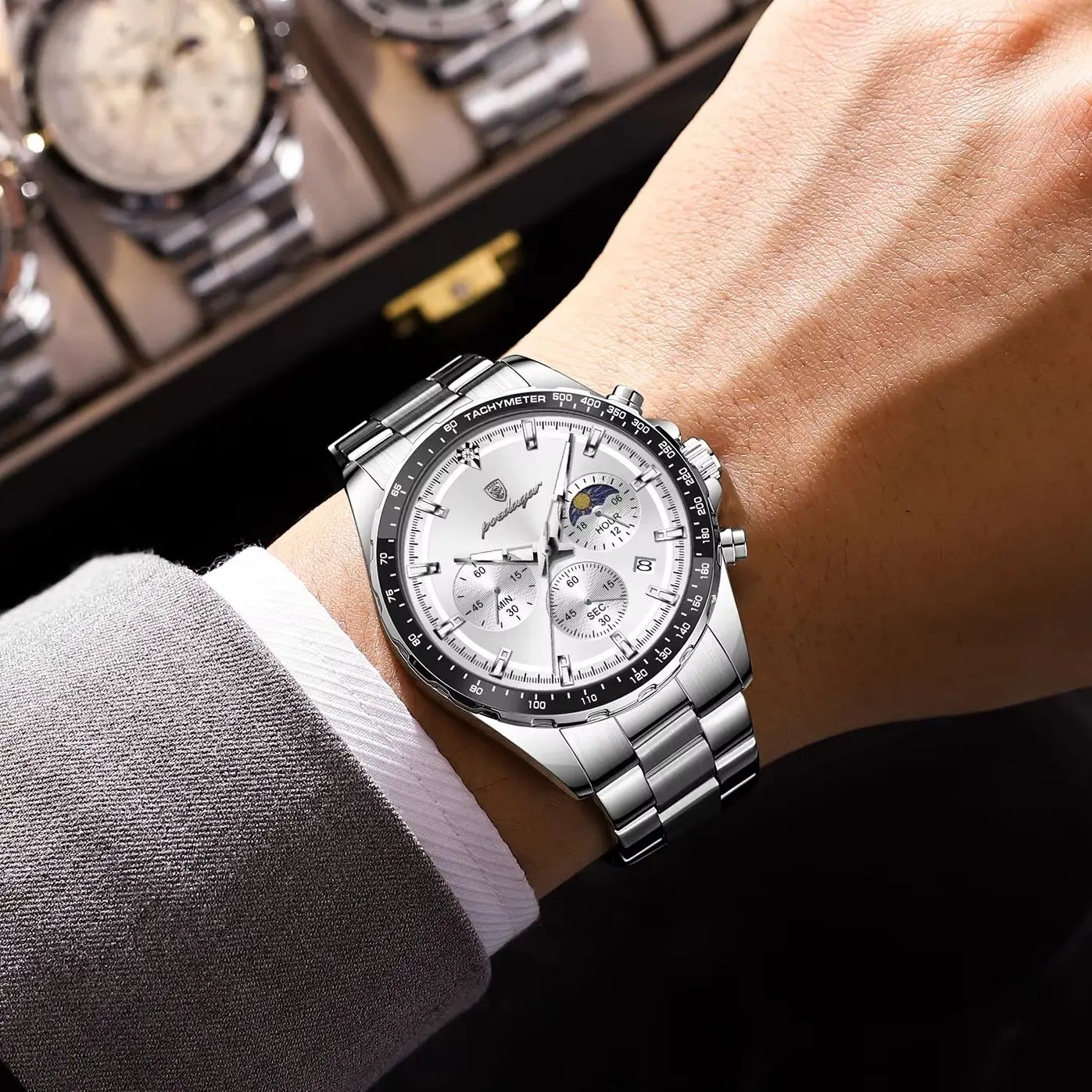 Men’s POEDAGAR Waterproof Stainless Steel Watch