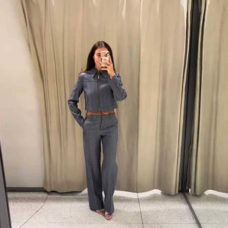 Women’s Cotton Linen Cropped Top & Trouser Set