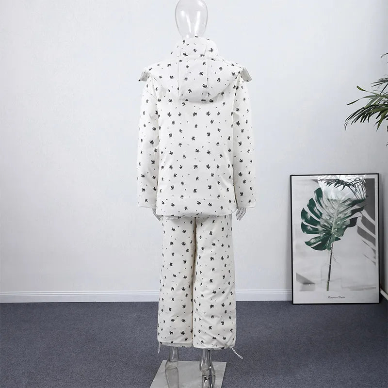 Women’s Chic Striped Hooded Puffer Co-ord Set