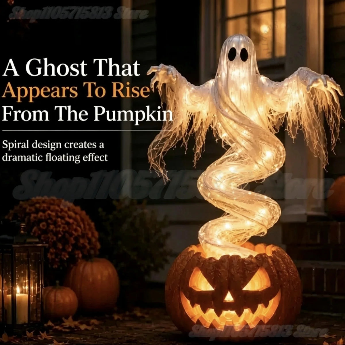 Swirling Ghost Pumpkin Yard Lamp,LED Halloween Floor Garden Light  | Lighted Outdoor Ghost Pumpkin Decor for Halloween