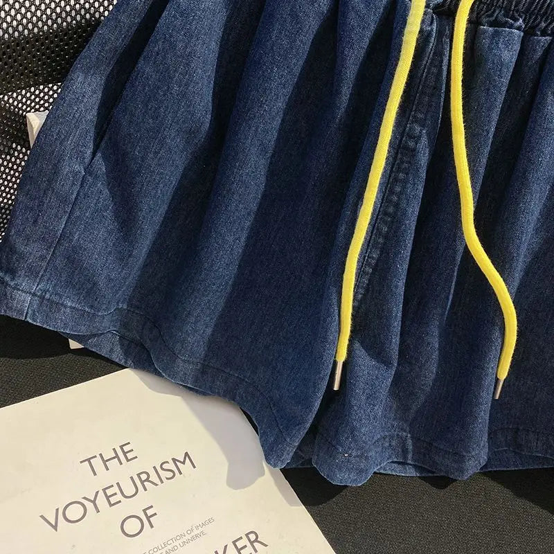 Women’s Denim-Effect Shirt & Shorts Set
