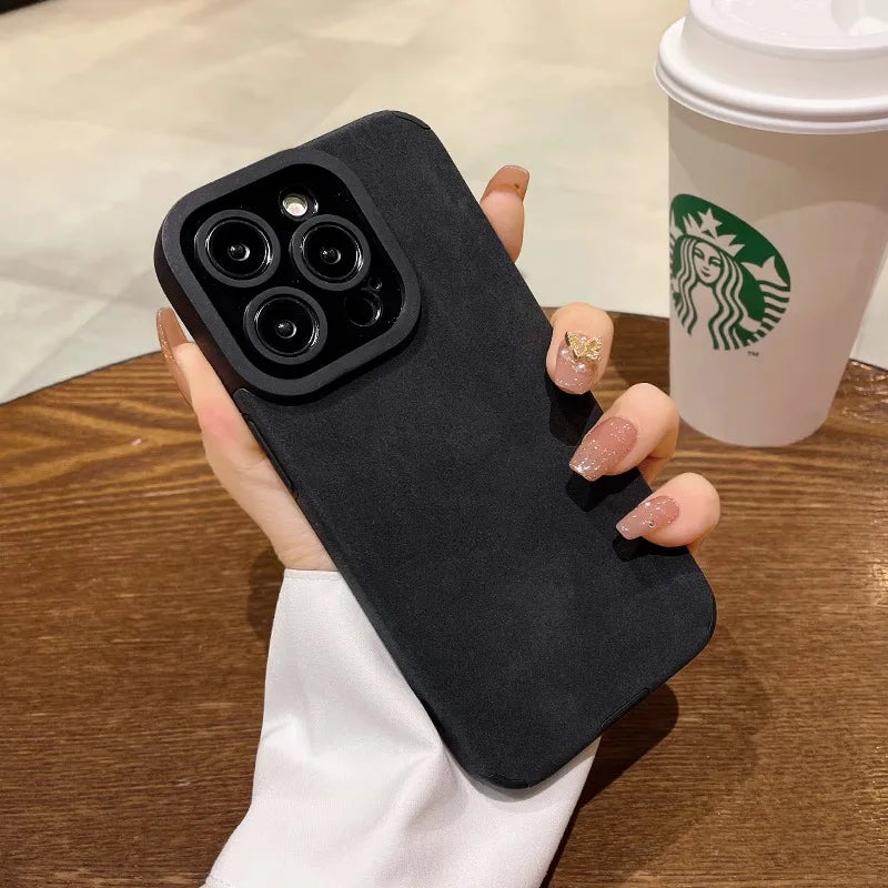 Matte Leather-Effect Silicone Phone Case for iPhone