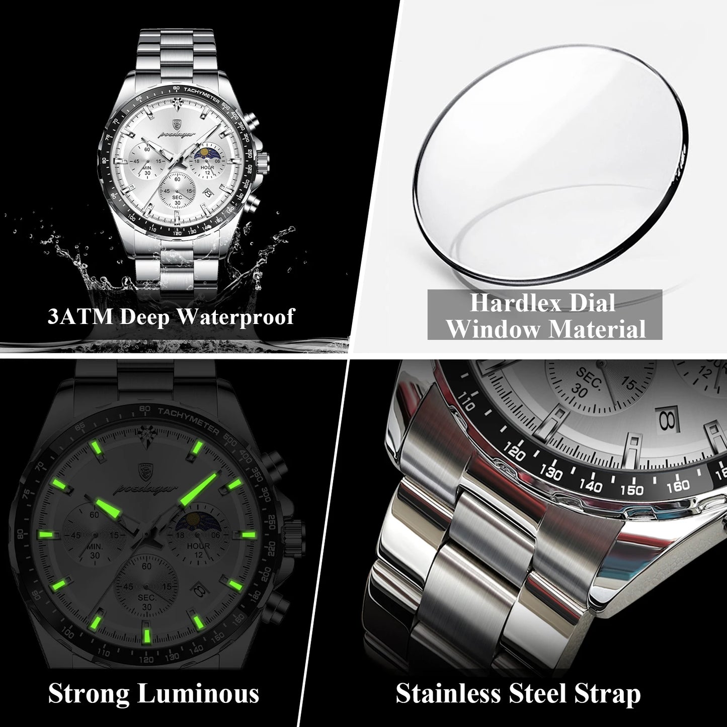 Men’s POEDAGAR Waterproof Stainless Steel Watch
