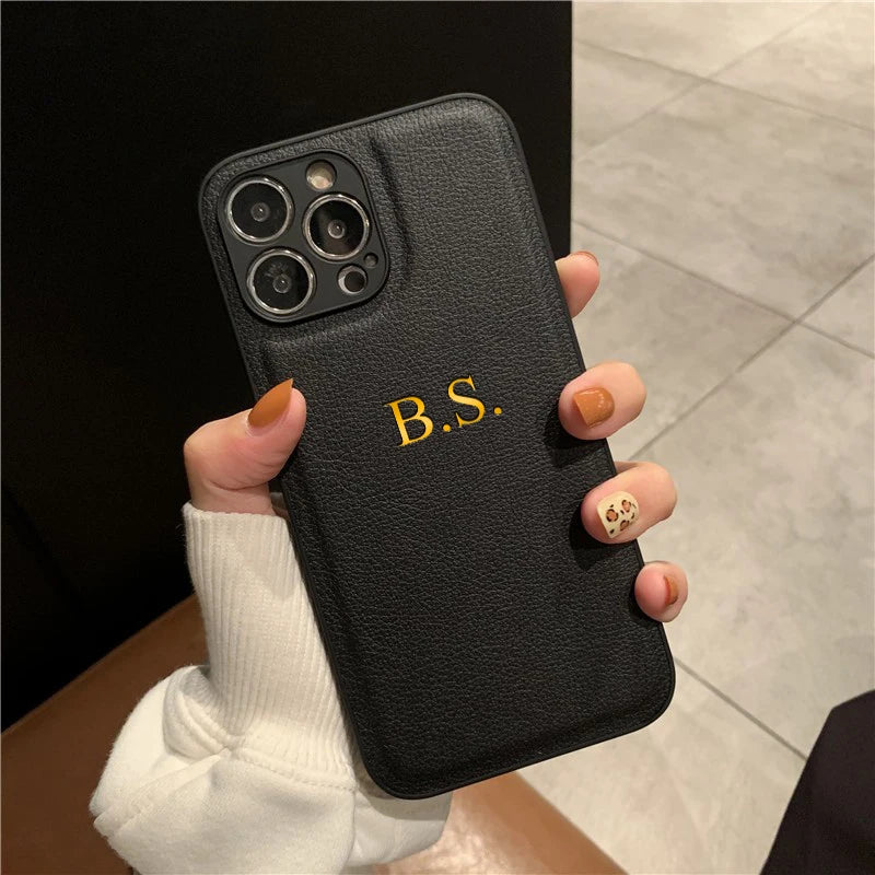 Personalised PU Leather Phone Case for iPhone – Custom Initials