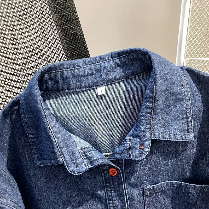 Women’s Denim-Effect Shirt & Shorts Set