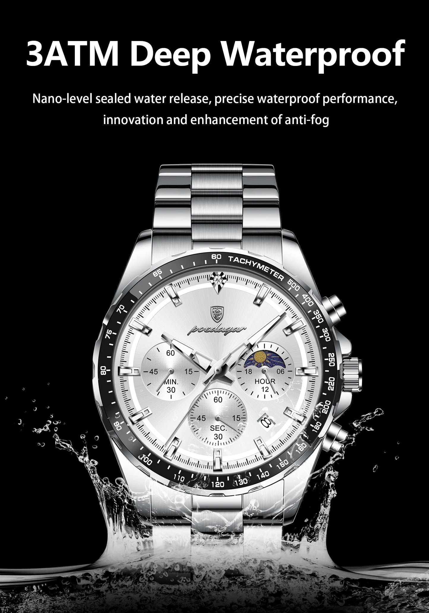 Men’s POEDAGAR Waterproof Stainless Steel Watch