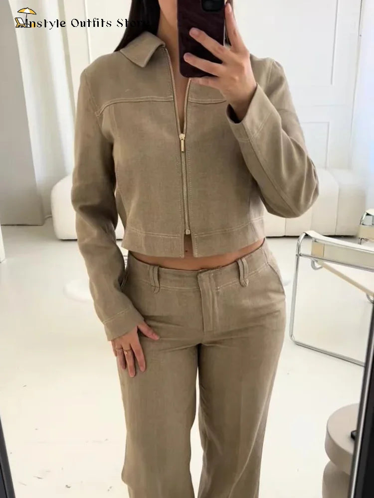 Women’s Cotton Linen Cropped Top & Trouser Set