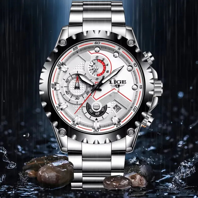 Men’s LIGE Stainless Steel 30m Waterproof Quartz Watch