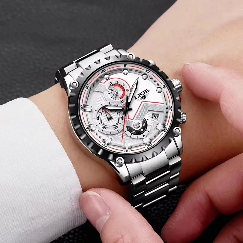 Men’s LIGE Stainless Steel 30m Waterproof Quartz Watch