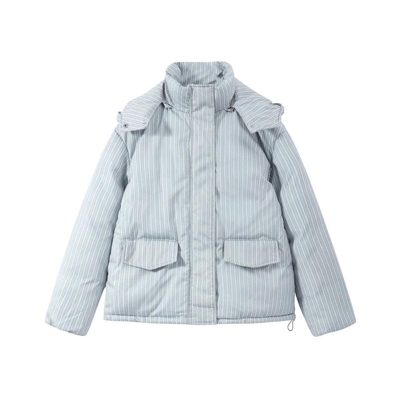 Women’s Chic Striped Hooded Puffer Co-ord Set