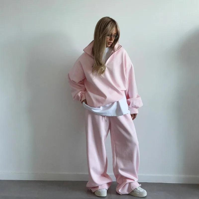 SITMCF Women’s Oversized Zip Sweatshirt & Joggers Set