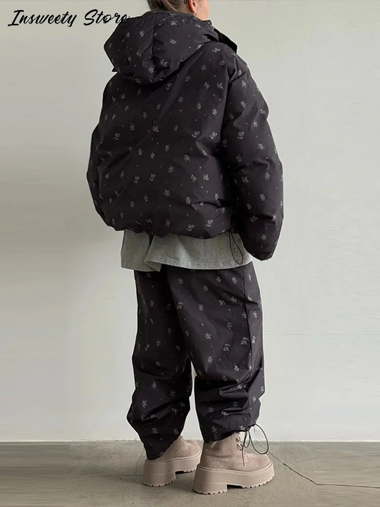 Women’s Chic Striped Hooded Puffer Co-ord Set