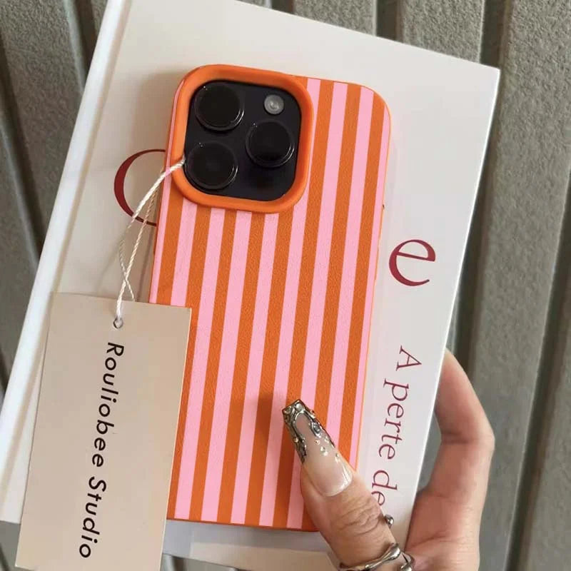 Colourful Striped Phone Case for iPhone – Minimalist Couple Design