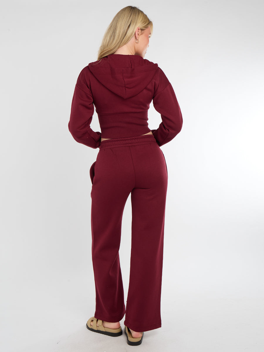 Cropped Zip Up Hood Sweatshirt & Wide Leg Trouser Tracksuit