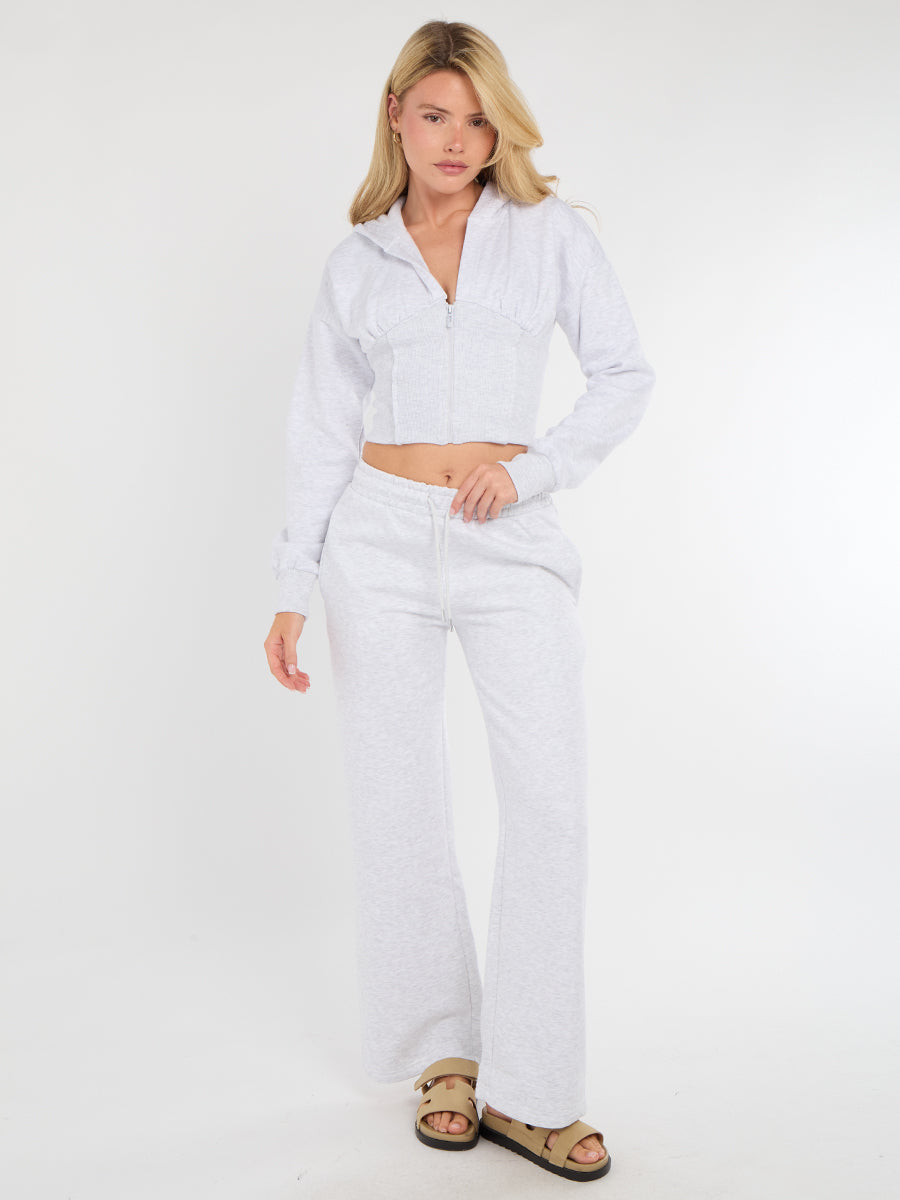 Cropped Zip Up Hood Sweatshirt & Wide Leg Trouser Tracksuit