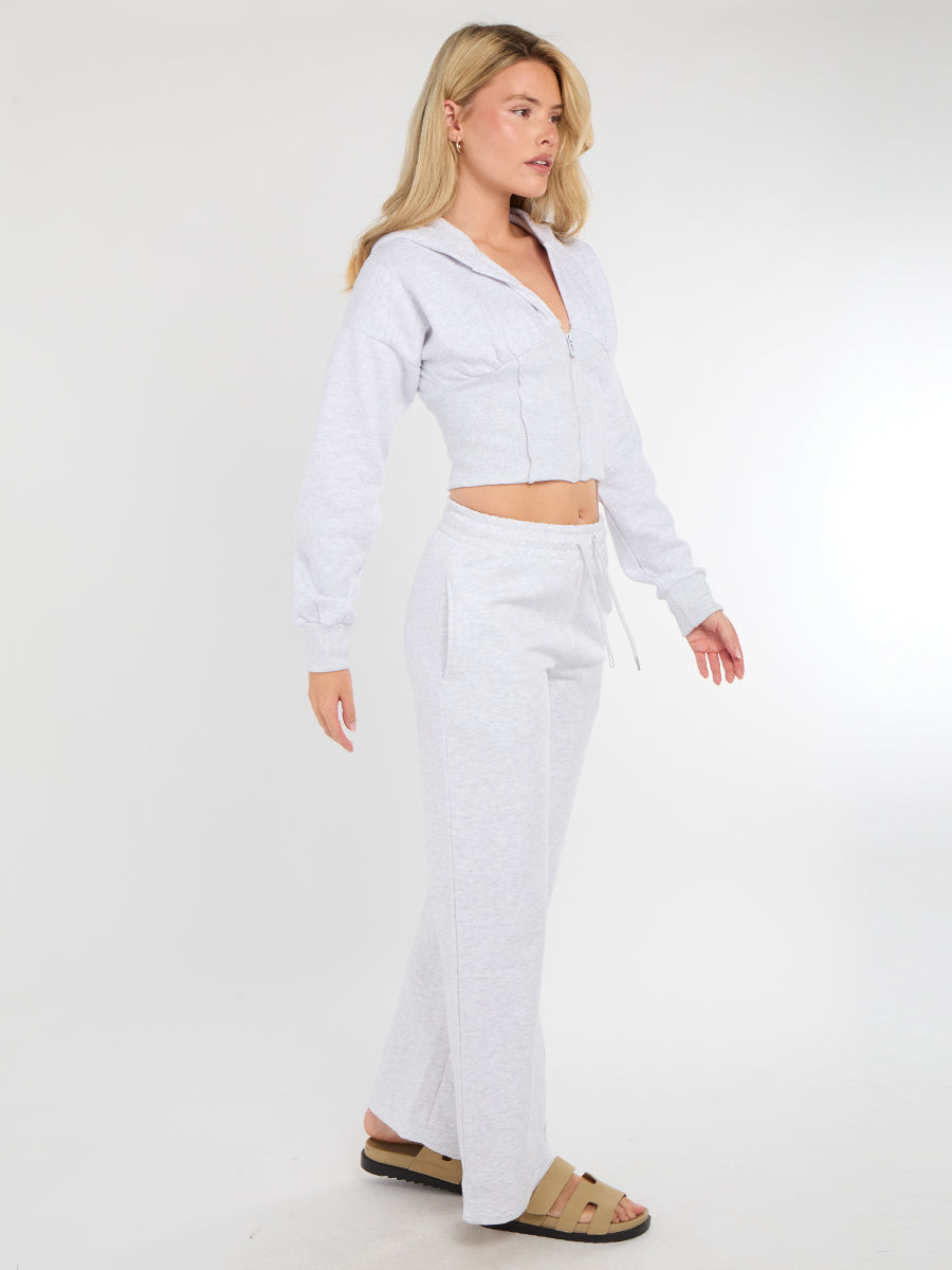 Cropped Zip Up Hood Sweatshirt & Wide Leg Trouser Tracksuit