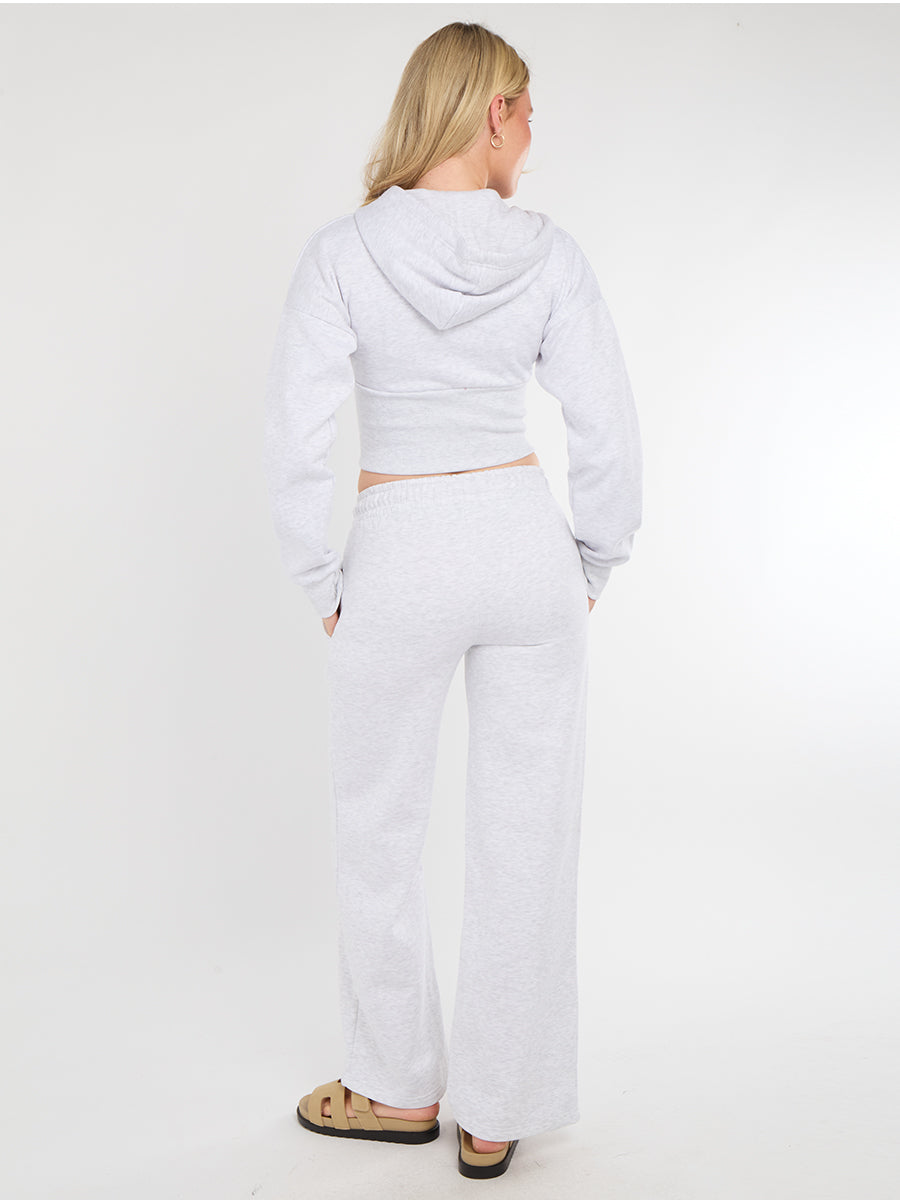 Cropped Zip Up Hood Sweatshirt & Wide Leg Trouser Tracksuit