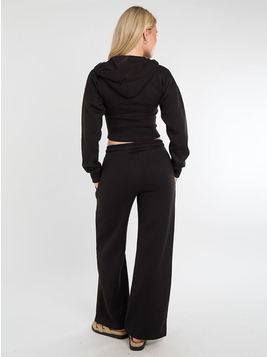 Cropped Zip Up Hood Sweatshirt & Wide Leg Trouser Tracksuit
