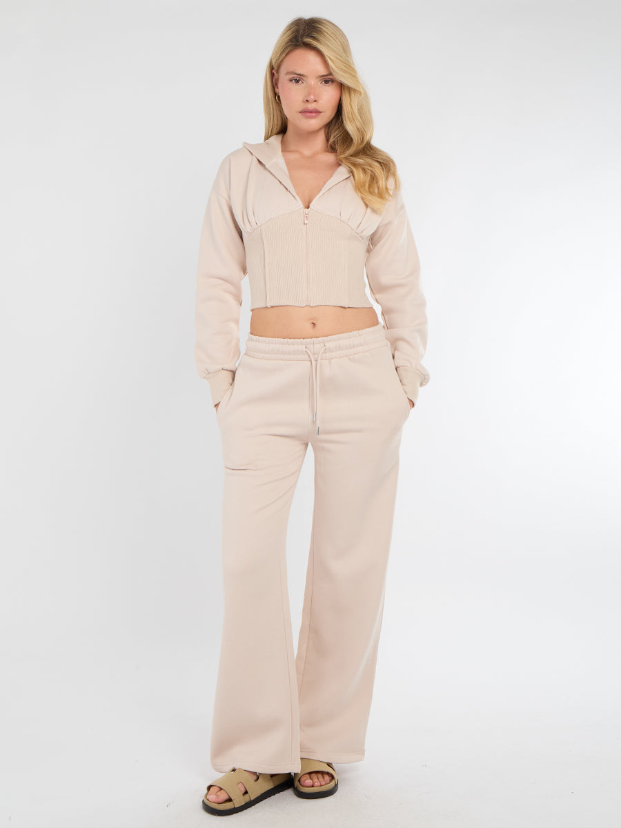 Cropped Zip Up Hood Sweatshirt & Wide Leg Trouser Tracksuit