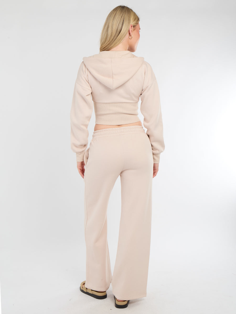 Cropped Zip Up Hood Sweatshirt & Wide Leg Trouser Tracksuit