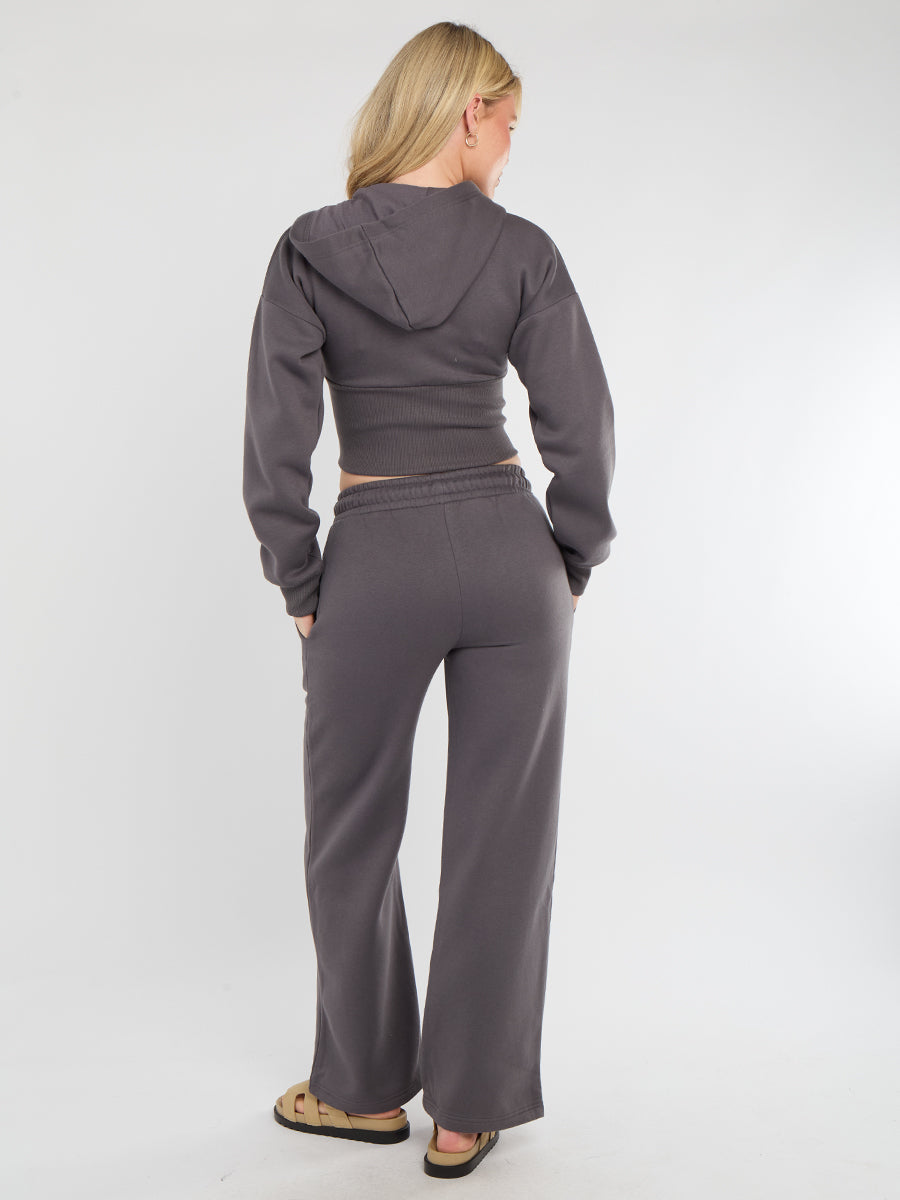 Cropped Zip Up Hood Sweatshirt & Wide Leg Trouser Tracksuit