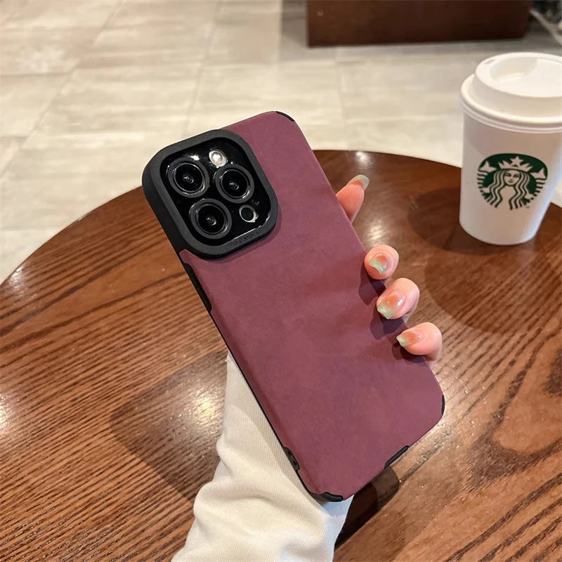 Matte Leather-Effect Silicone Phone Case for iPhone